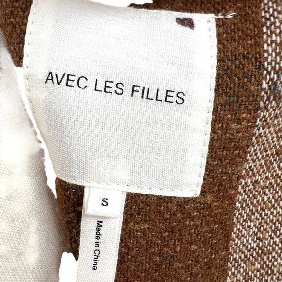 Avec Les Filles Plaid Shacket Jacket Button-Up Brown Cream Size Small - Picture 9 of 11